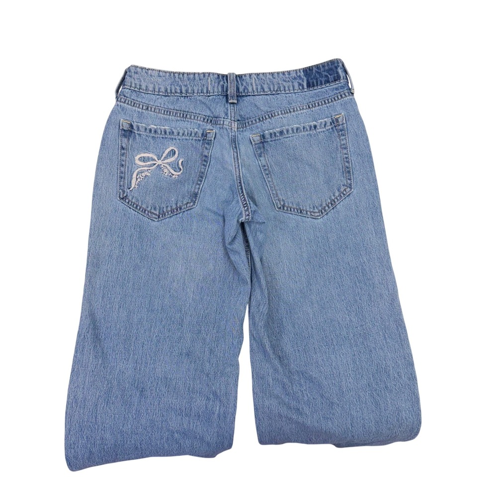 Hollister Embroidered Bow Low-Rise Baggy Jeans Medium Wash 2R W26 Y2K Coquette - Picture 14 of 16